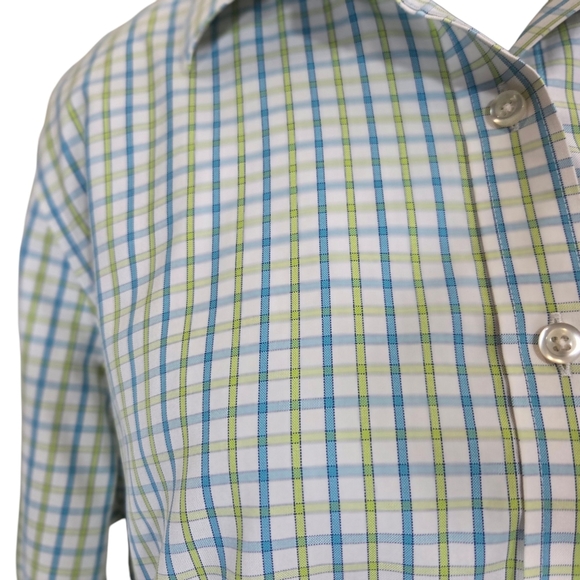 Lands' End Womans Blue and Green Button Down Shirt Size 14 - Picture 3 of 5